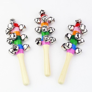 宝宝婴儿哗啦棒早教玩具彩色串铃手摇铃铛棒铃幼儿园打击乐器