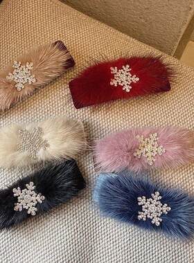 高级氛围感丝绒毛毛水钻雪花发夹