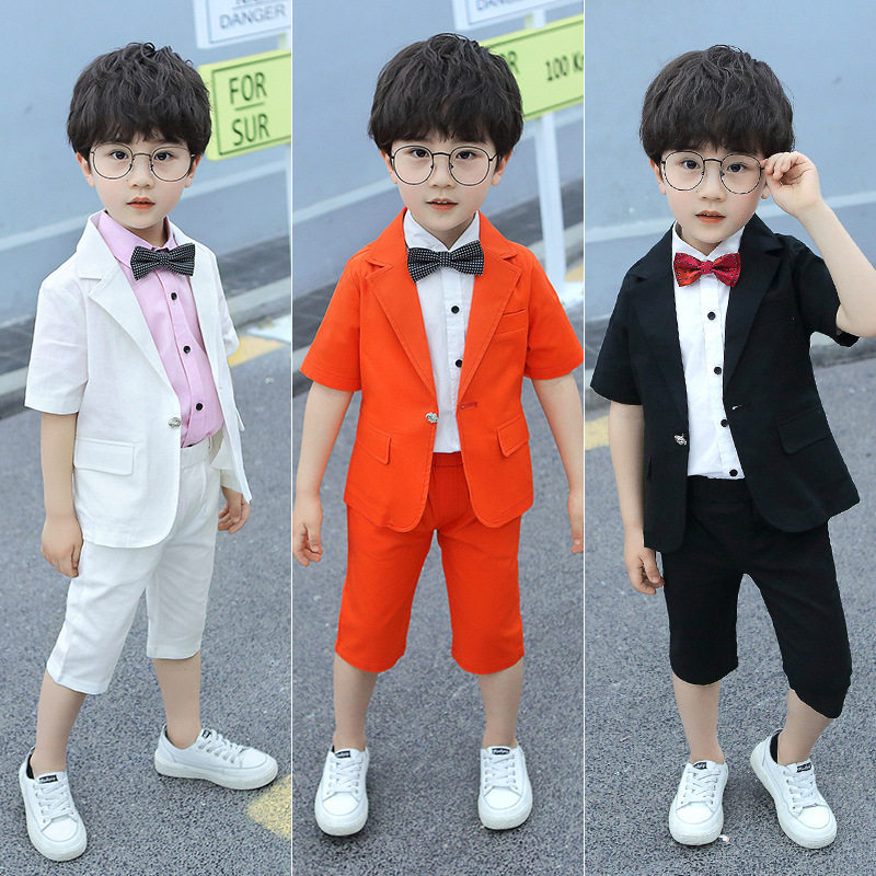 儿童短袖西装套装夏季六一男童表演服花童礼服走秀主持人演出服装