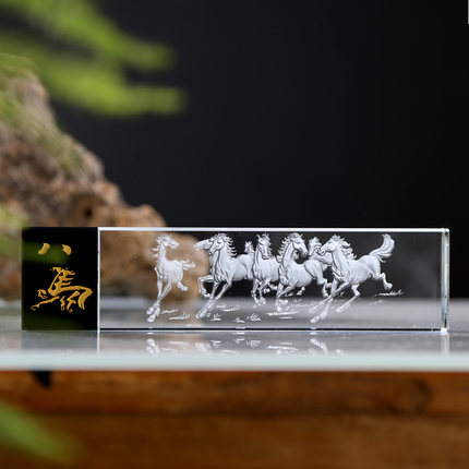 镇纸玻璃镇尺文房用品长条八骏压案压纸中国风摆件教师节老师