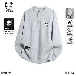 上衣 新款 Hipanda你好熊猫加绒亨利领个性 简约百搭卫衣男2025冬季