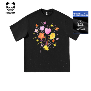 短袖 新款 设计情侣闪粉烫钻T恤2025夏季 Hipanda你好熊猫潮牌美式