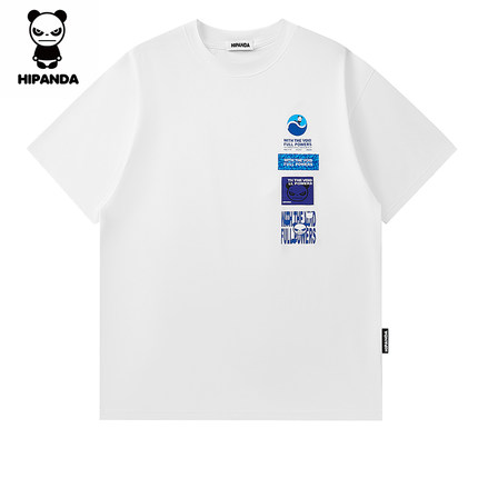 Hipanda你好熊猫潮流个性设计短袖T恤2024夏季新款男生高级感短t