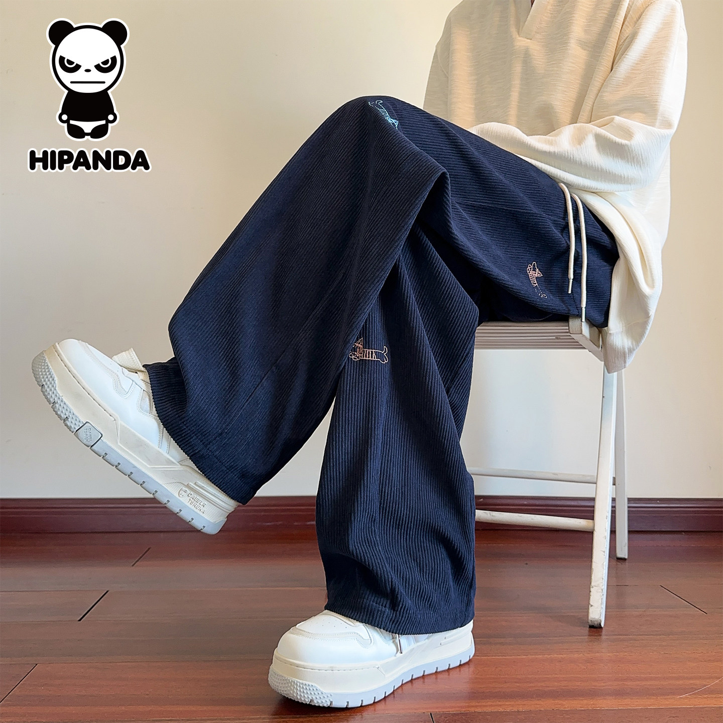 Hipanda你好熊猫秋冬季灯芯绒休闲裤男士新款宽松直筒运动男裤GH,男装,休闲裤,淘宝优惠券,粉丝福利购,淘宝优惠卷