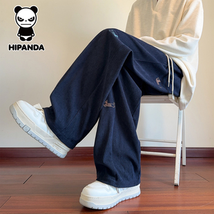 宽松直筒运动男裤 Hipanda你好熊猫秋冬季 新款 男士 灯芯绒休闲裤