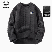 Hipanda你好熊猫绞花圆领针织衫 毛衣 新款 重磅内搭打底衫 2025冬季