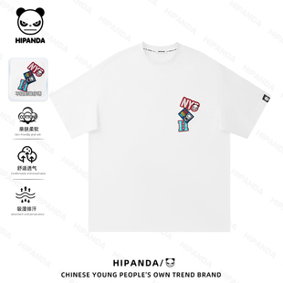 Hi Panda刺绣章仔印花cleanfit纯棉短袖t恤夏季情侣休闲套头衫Z