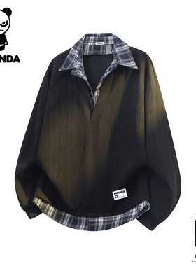 HiPanda你好熊猫秋冬季假两件卫衣男士新款美式复古肌理感上衣GH