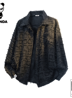 HiPanda你好熊猫秋冬季流苏衬衫男士新款宽松休闲长袖上衣外套GH