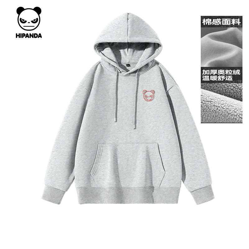 Hipanda你好熊猫连帽加绒潮牌卫衣2025冬季新款中性风高街男帽衫,男装,卫衣,淘宝优惠券,粉丝福利购,淘宝优惠卷