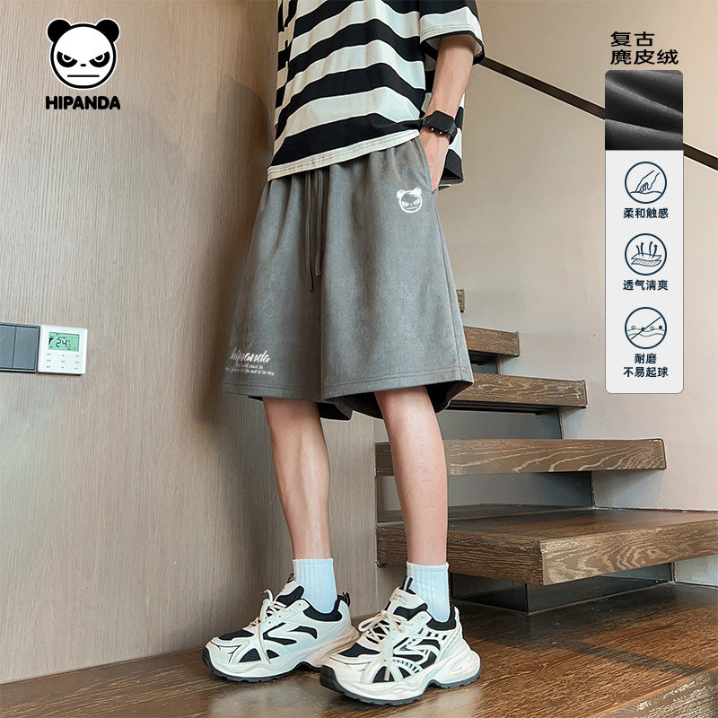 Hipanda你好熊猫复古麂皮绒美式阔腿短裤男2026夏季新款潮五分裤,男装,短裤,淘宝优惠券,粉丝福利购,淘宝优惠卷