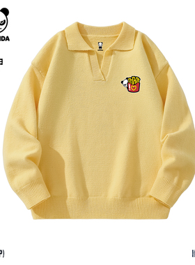 Hipanda你好熊猫潮牌韩系宽松翻领针织衫女2025秋冬新款保暖毛衣C