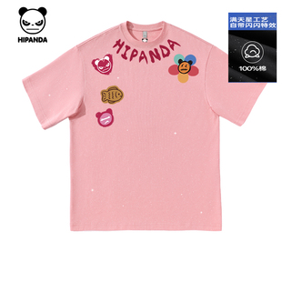情侣T恤2025夏款 纯棉短袖 烫钻个性 Hipanda你好熊猫原创设计师款