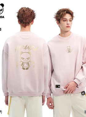 Hipanda你好熊猫时尚潮牌加绒美式圆领卫衣男2025冬季新款套头衫C