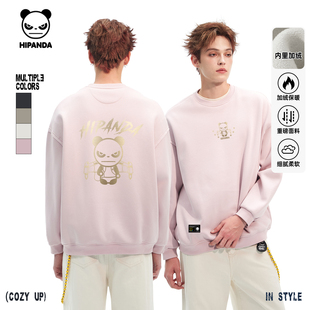 Hipanda你好熊猫时尚潮牌加绒美式圆领卫衣男2025冬季新款套头衫C
