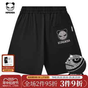 Hipanda你好熊猫烫钻工艺大牌个性短裤2024夏季新款男生潮牌裤子