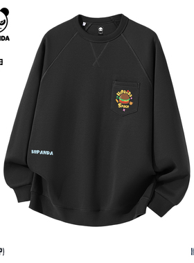 Hipanda你好熊猫加绒时髦圆领三角领个性卫衣男女2025秋冬款上衣C