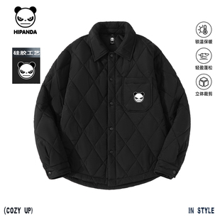 Hipanda你好熊猫保暖设计感潮牌翻领棉服男2025冬季新款棉衣外套C