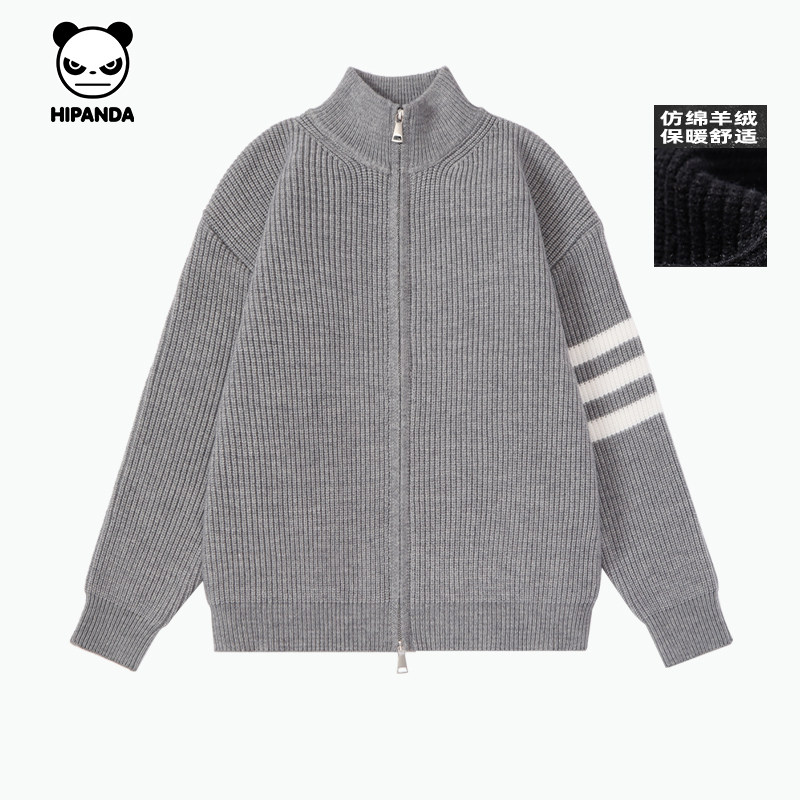 Hipanda你好熊猫毛衣开衫男针织衫半高领防羊绒双拉链2025年冬季,男装,针织衫/毛衣,淘宝优惠券,粉丝福利购,淘宝优惠卷