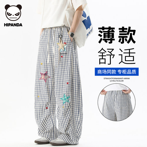HiPanda夏季印花格纹休闲裤男