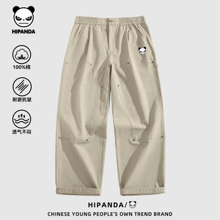 Hi Panda你好熊猫潮无性别休闲直筒裤2025秋新款纯棉水洗伐木裤Z