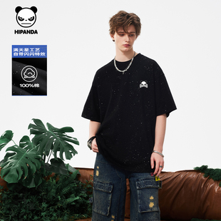 T恤 新款 Hipanda你好熊猫纯棉满天星260g重磅休闲情侣短袖 2025夏季
