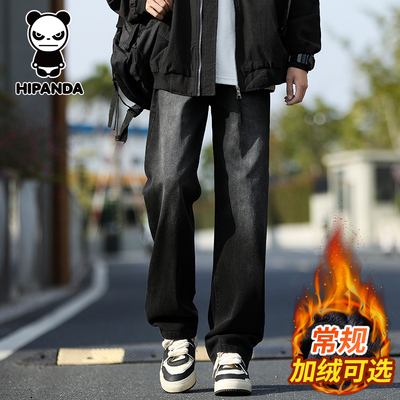 HiPanda秋冬季美式加绒牛仔裤男