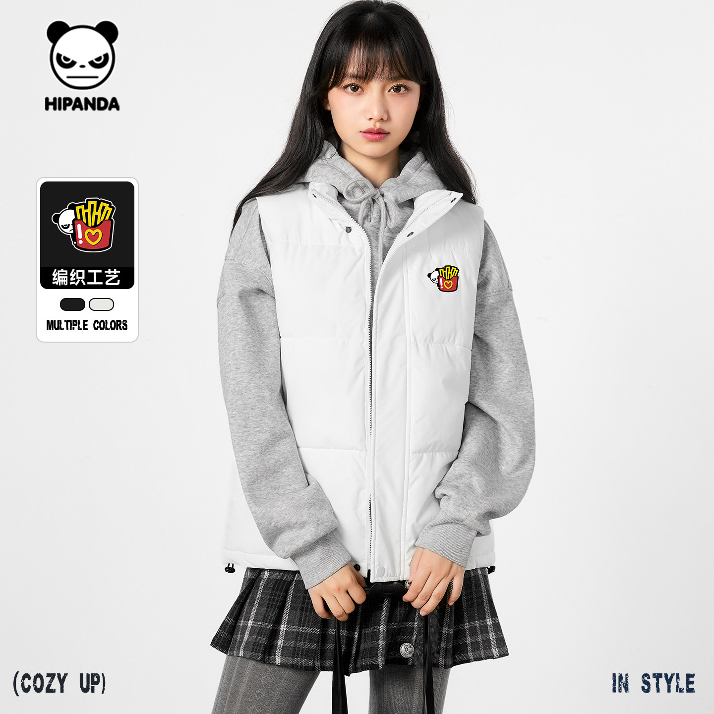Hipanda你好熊猫潮牌时尚百搭立领保暖背心女2025冬新款无袖马甲,男装,常规马甲,淘宝优惠券,粉丝福利购,淘宝优惠卷