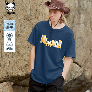 Hipanda你好熊猫冰丝凉感速干潮牌短袖 透气体恤C T恤情侣2025夏款