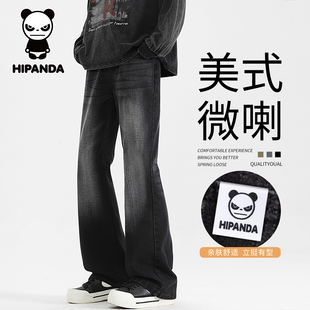 HiPanda你好熊猫秋冬季微喇牛仔裤男士新款休闲美式高街男裤子GH
