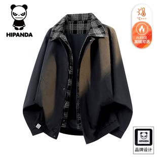 HiPanda你好熊猫秋冬季假两件夹克男士美式加棉休闲格子纹外套GH