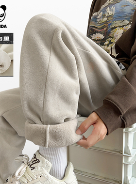 Hipanda你好熊猫加绒重磅430g卫裤男女奥利绒松束脚2025冬季新款