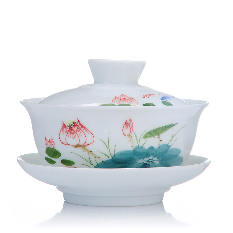 好茗天粉彩青花瓷敬茶杯子盖碗