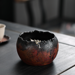 禅意风复古紫铜建水茶洗废水茶缸茶渣缸储水铜壶承干泡台水盂茶具