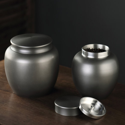 黑色纯锡超大号金属礼盒装茶叶罐