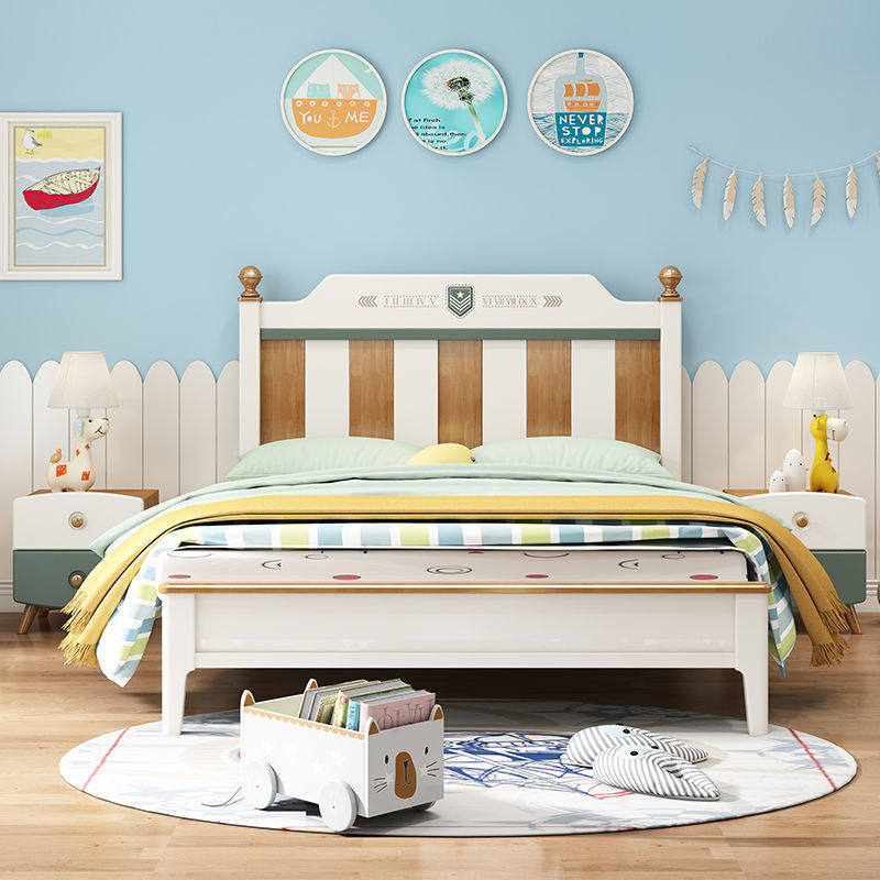 彩色儿童床实木地中海