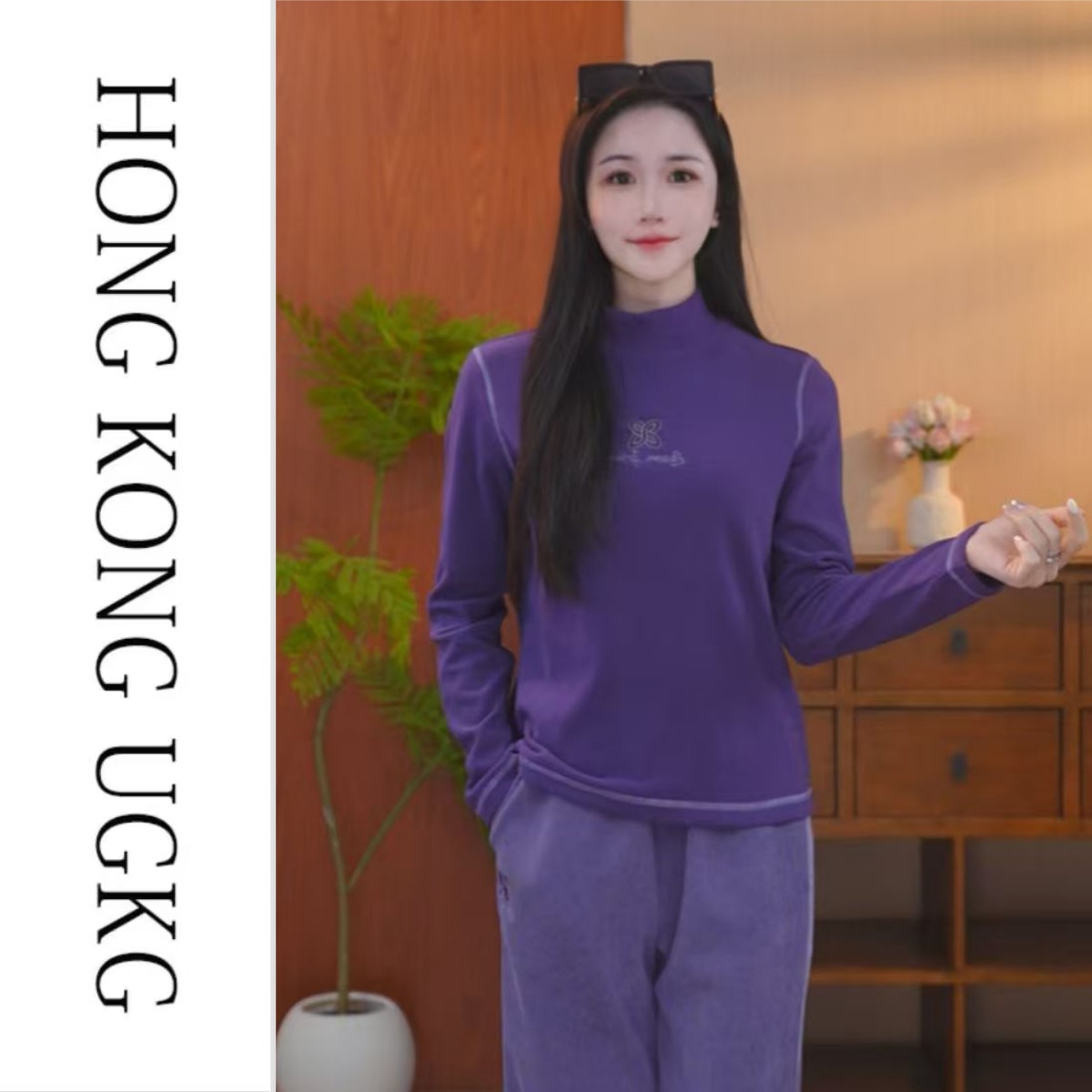 香港UGKG紫色半高领打底衫女秋
