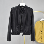黑色简约风百搭水洗PU皮夹克外套 立领收腰短款 皮衣女2025春装 新款