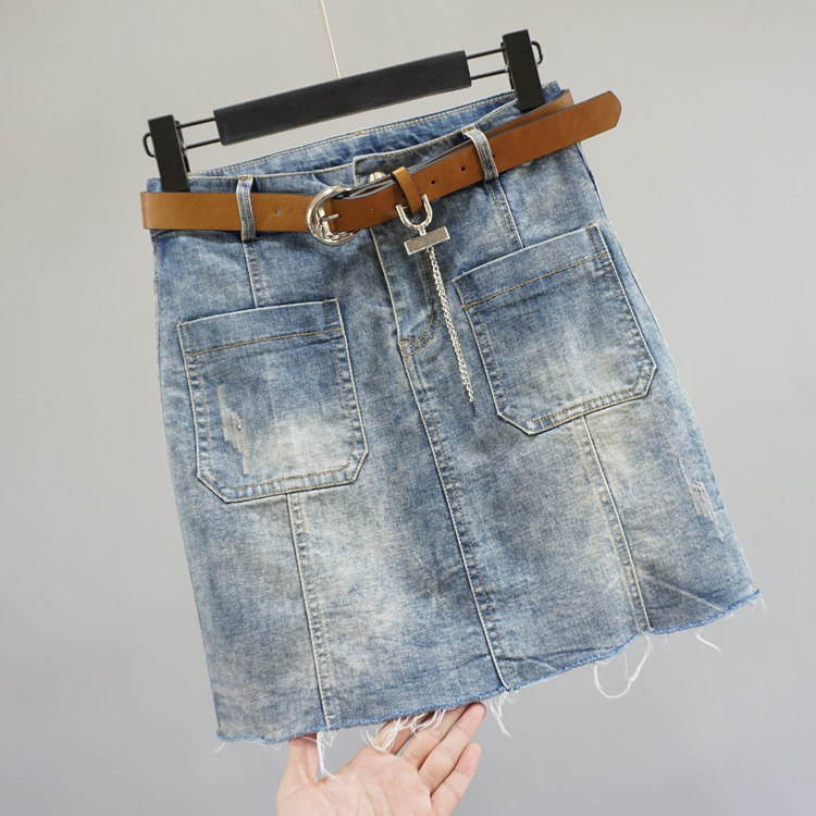 春装新款高腰显瘦口袋水洗衣做旧下摆毛边牛仔半身裙女防走光短裙|ruв категории Женская одежда, юбка - от Buy2taobao.com для оказания профессиональной услуги покупки агента Taobao