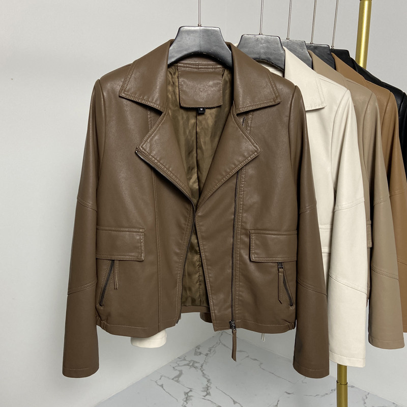 皮衣女2025春装新款西装领宽松休闲短款洋气小众高级感皮夹克外套,女装/女士精品,皮衣,淘宝优惠券,粉丝福利购,淘宝优惠卷