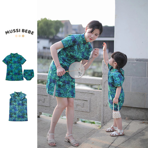 MUSSI女童旗袍翡翠湾碎花连衣裙