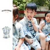 夏 中国风汉服 女童旗袍裙姐弟装 水墨竹亲子新中式 男童唐装