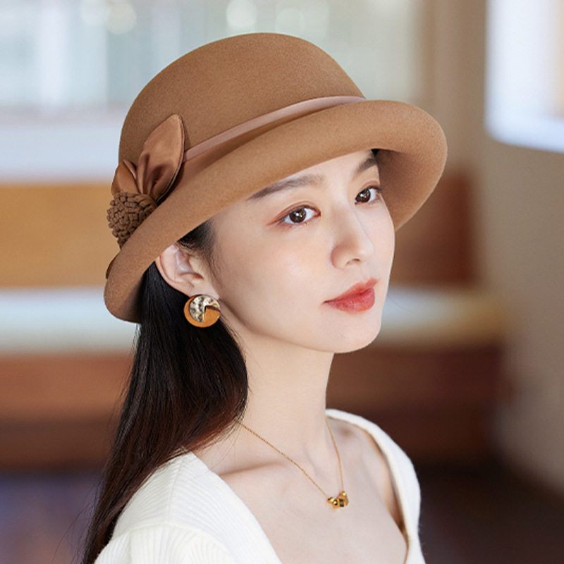 绵羊毛帽秋冬款女士时尚渔夫帽定型气质优雅卷边礼帽圆顶洋气盆帽,服饰配件/皮带/帽子/围巾,帽子,淘宝优惠券,粉丝福利购,淘宝优惠卷
