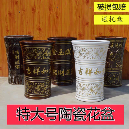 广东陶瓷发财树幸福树散尾葵椰子适用大陶瓷花盆特大陶瓷花盆