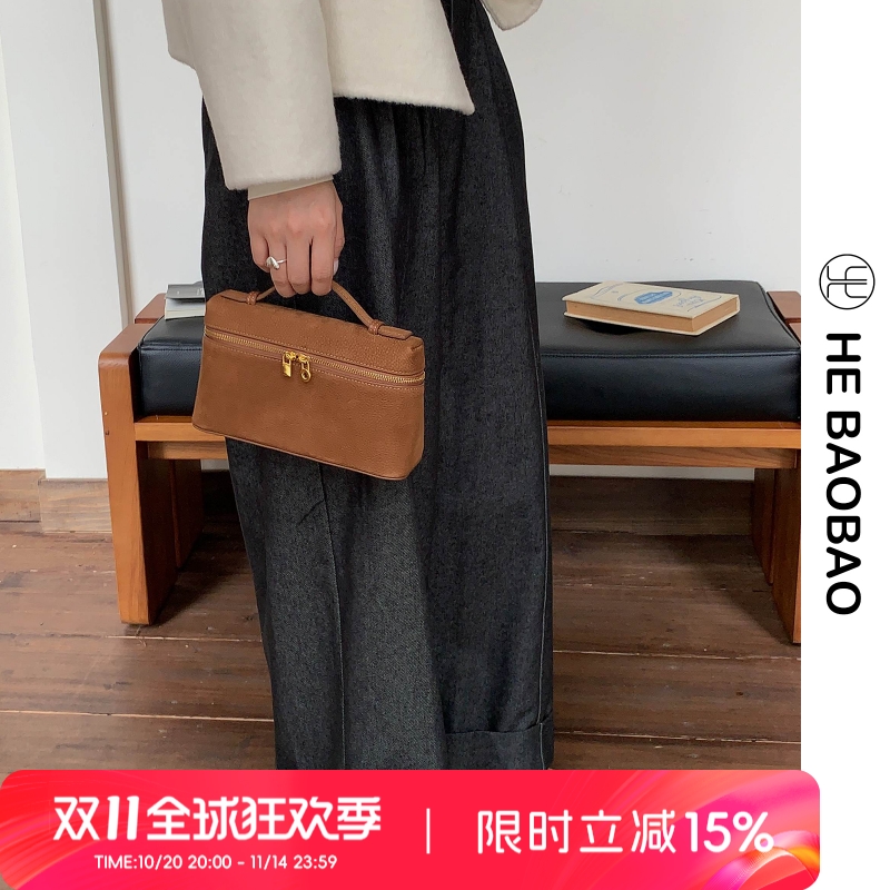 HEBAOBAO新品2025新款头层牛皮磨砂反绒凯莉小包手提单肩斜挎女包