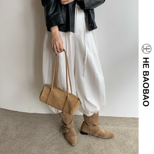HE BAOBAO×HEJMASI 秋冬2026新品笔筒包磨砂牛皮单肩圆筒女包