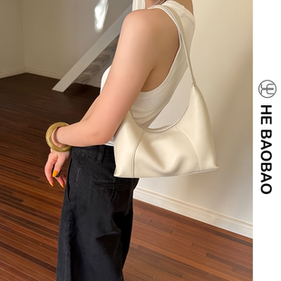 HEBAOBAO新品 牛皮单肩斜挎饭盒hobo手拎饺子婚包 真皮女包新款