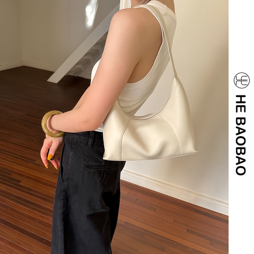 HEBAOBAO新品真皮女包新款牛皮单肩斜挎饭盒hobo手拎饺子婚包