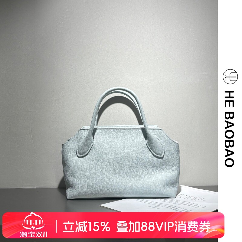 HE BAOBAO×HEJMASI新品女包2026新款牛颈纹大容量单肩斜挎托特包