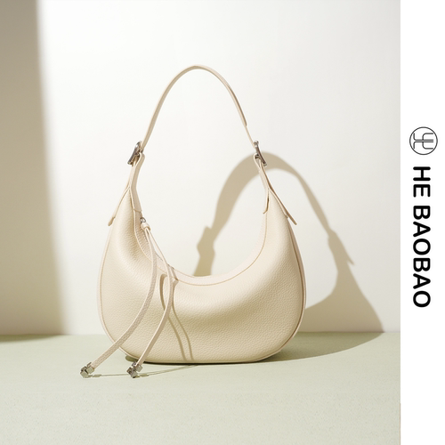 HE BAOBAO头层牛皮女包2026新品极简风月牙弯月包单肩斜挎腋下包